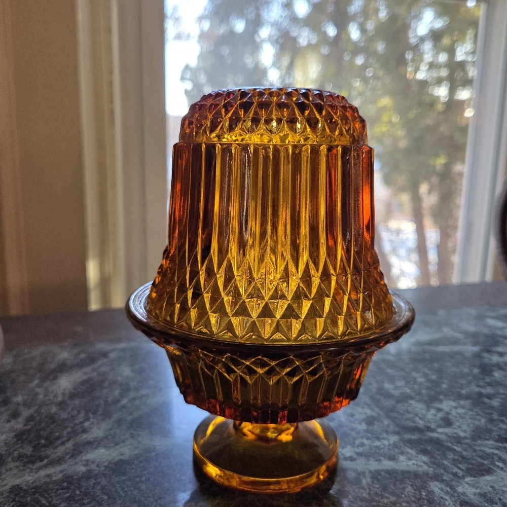 Indiana Glass Amber Pressed Pedestal Votive Holder